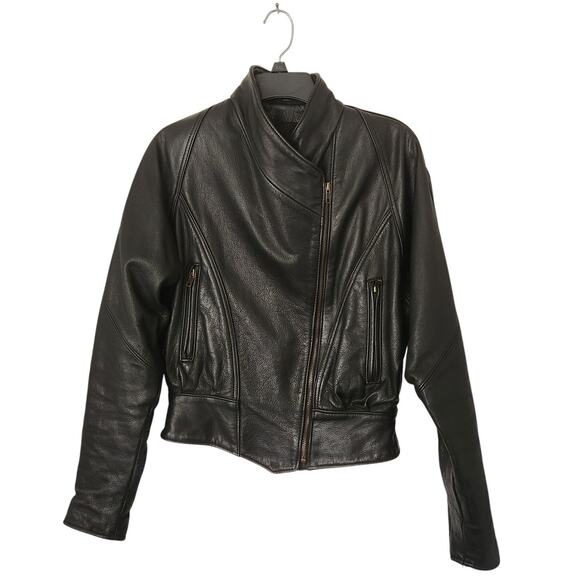 Classic Leather Vintage Women's Black Leather Biker Jacket Small - Picture 6 of 10